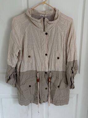 Blu Pepper Women's Linen Blend Color Block Utility Jacket Size Large